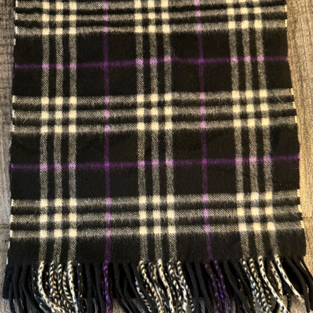 Burberry Black and Purple Checkered Cashmere Scarf - Picture 2 of 4